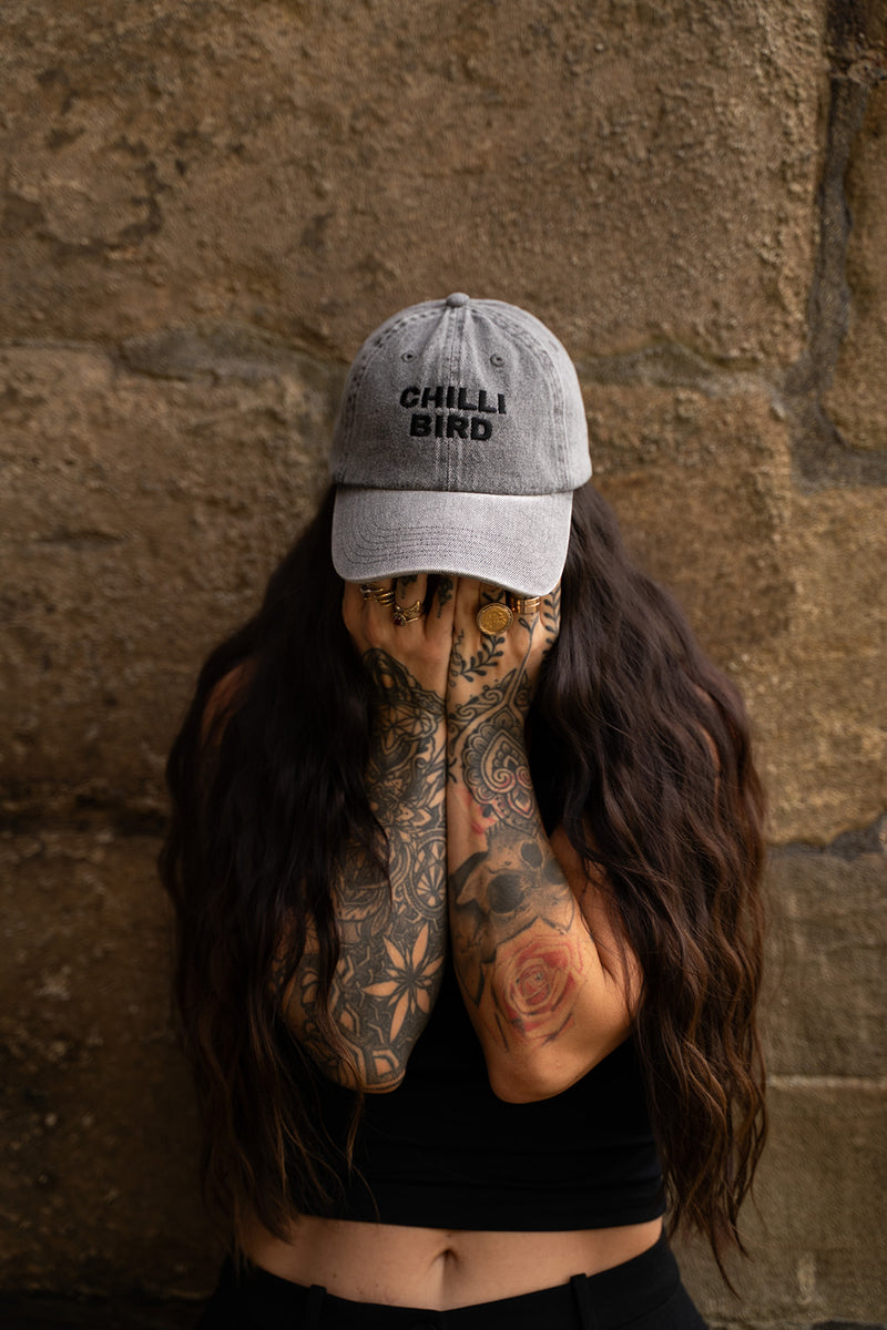 CHILLI BIRD X NOCTURN ACID WASH CAP (BLACK TEXT)